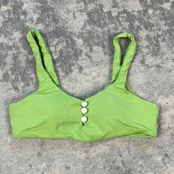 New Dippin' Daisy's Eco Hermosa Bikini Top Lime Green Faux Button Shells Sz M - Picture 5 of 10